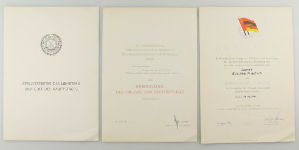 e12341 2 Urkunden und ein Schreiben Ehrennadel Silber 1969 und Rechtspflege