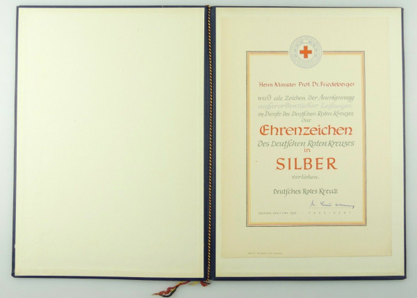 e12347 Original Urkunde für Ehrenzeichen des Deutschen Roten Kreuzes Silber 1959