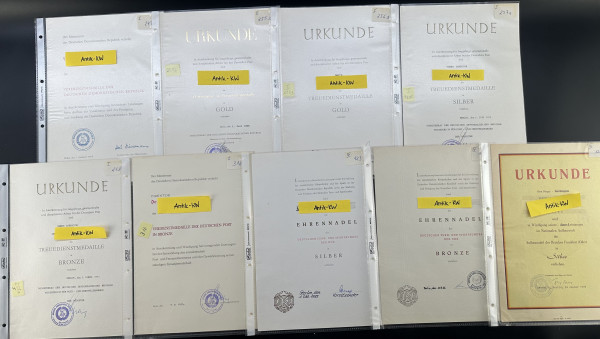 original altes DDR Konvolut mit 9 Urkunden und Auszeichnungen 1959-1988